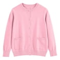 thumbnail image 6 of Puntoco Girls Preppy Knit Cardigan Button-Up Sweater Coat with Pockets Pink 130(6-7 Years), 6 of 9