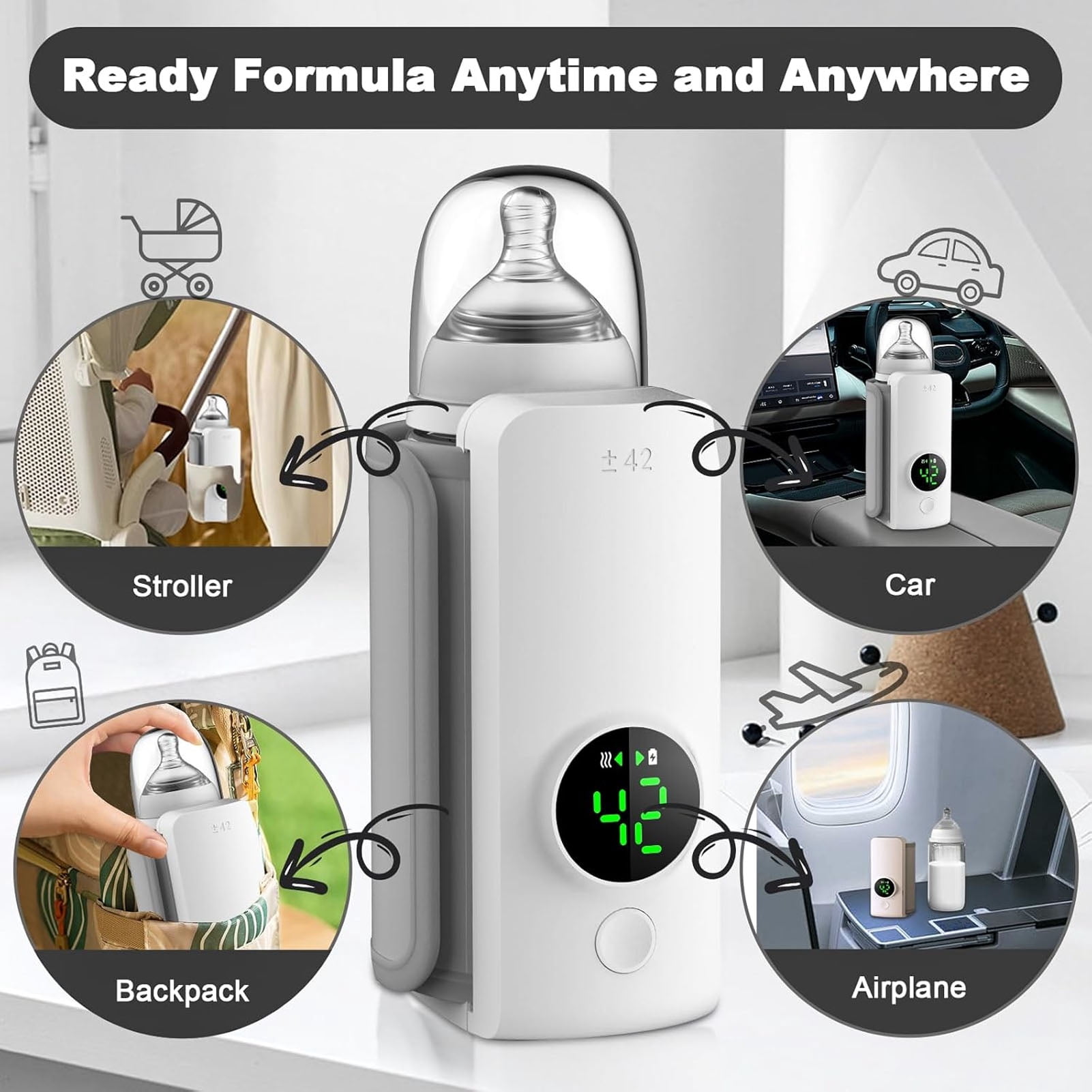 Suodoka Baby Bottle Warmer 6 Gears Even Heating Portable Fast Baby Milk Warmer 4000mAH for Breastmilk, 6.3 inches / 16 cm