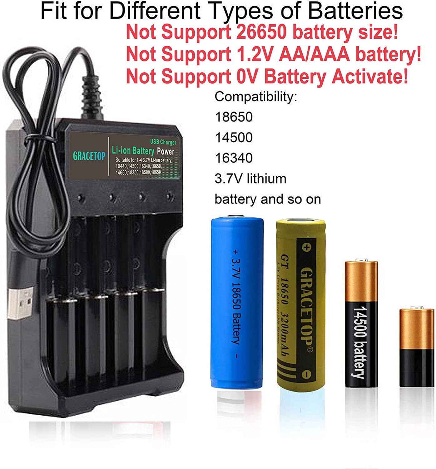 18650 Battery Charger, Smart Universal Rechargeable Batteries Charger LiFePO4 IMR 10440 14500 16340 Rcr123a (Battery not Inbox)