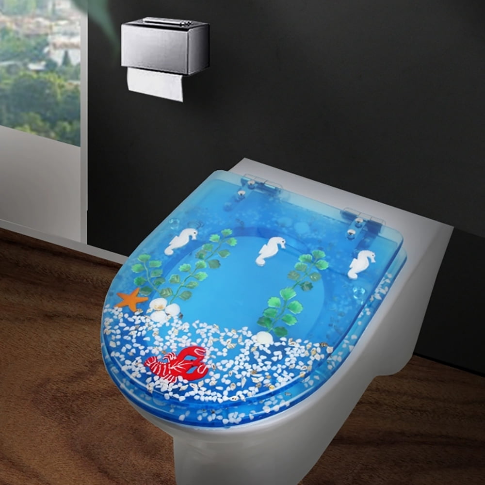 TOOL1SHOoo Toilet Seat Sea Shell Resin Silent Close Toilet Hinges Bathroom Deco  with Seashells Cover U/V Shape Elongated Toilet Seats Bathroom Decor Easy Clean and Install 16.5 Inch