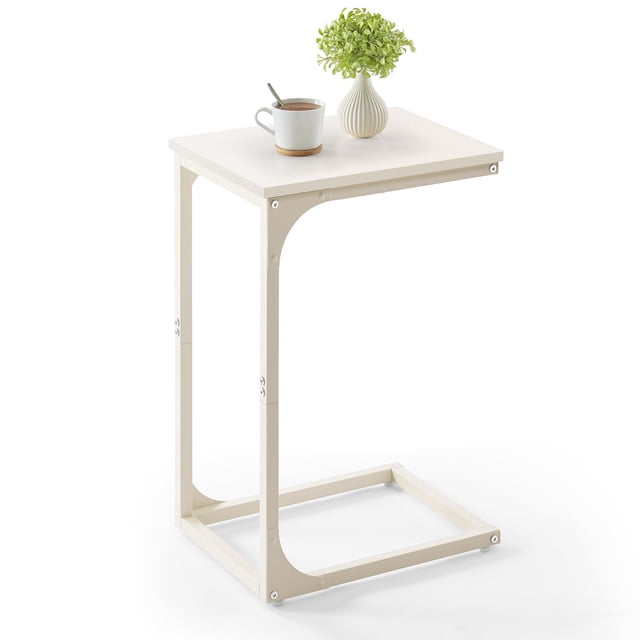 Mesa auxiliar VASAGLE en forma de C para sofá, sala de estar, color blanco crema