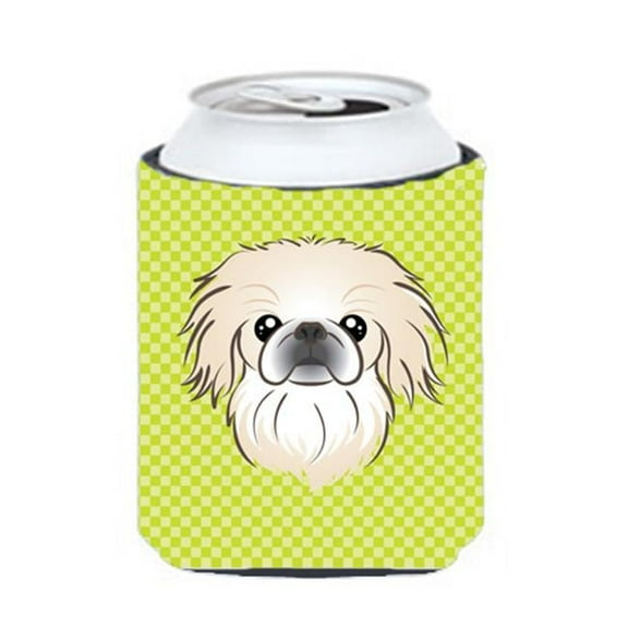 Checkerboard Lime Green Pekingese Can Or Bottle Hugger, 12 Oz.