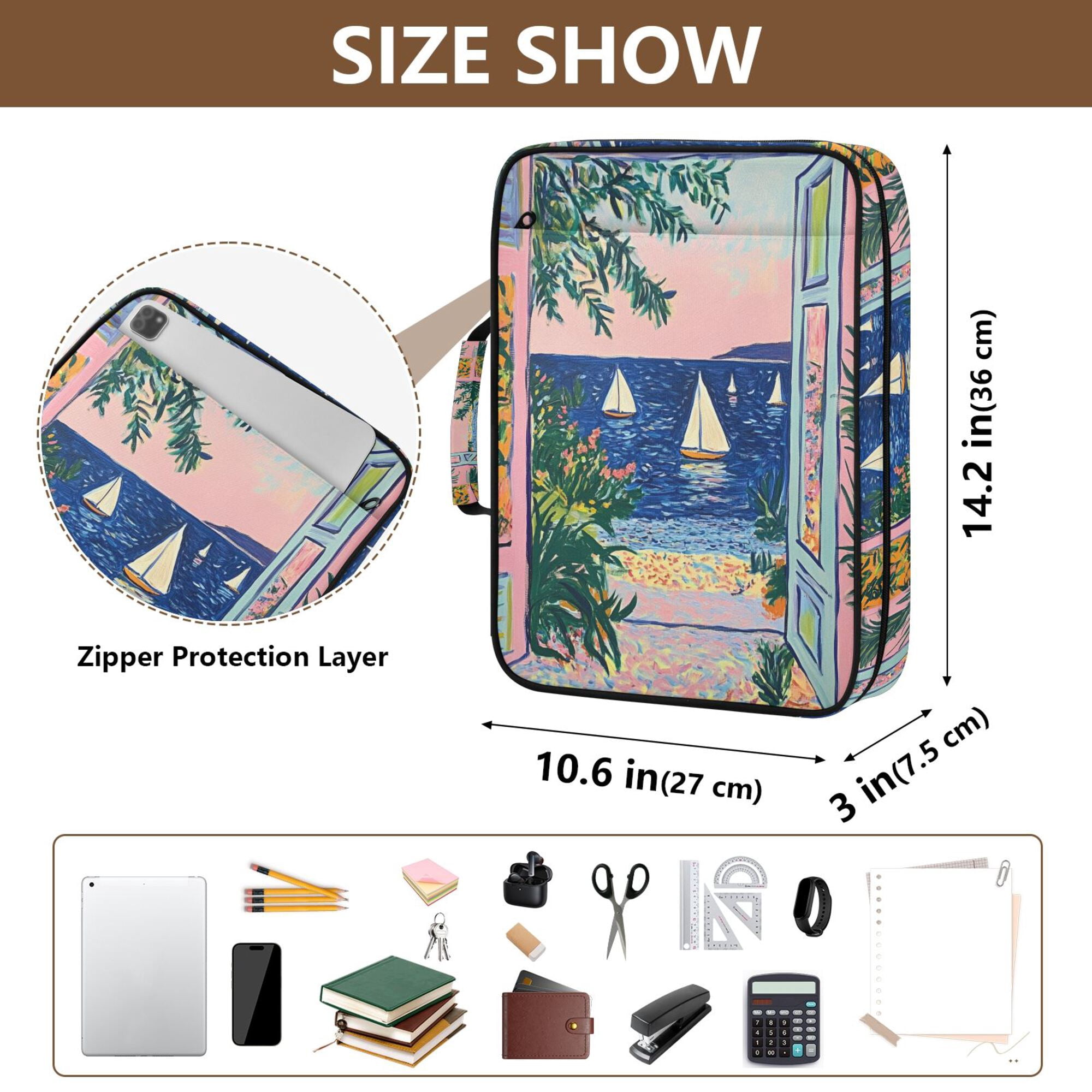 FORMRS Accordion File Folder A4 Size 7-Pocket Expanding Document Organizer Bag with 3 Ring Binder, Colorful Seaside