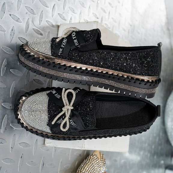 Tawop Women Shoes Slip On Casual Flat Womans Shoes Bowknot Rhinestone