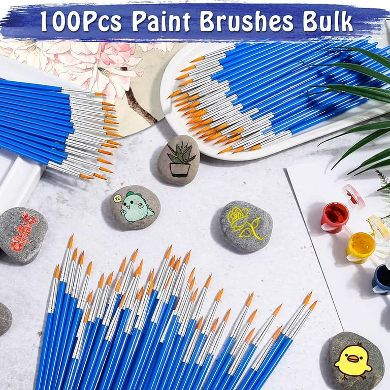 TOSEERY 100pcs Paint Brushes Bulk Small, Paint Brushes for Kids Fine Paint Brushes Set Detail Paint Brushes for Classroom Model Canvas Face Nail Art Acrylic