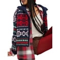 thumbnail image 2 of Womens Button Down Ugly Knit Cardigan Long Sleeve Retro Snowflake Print Open Front Sweater Casual Knitwear Blue M, 2 of 8
