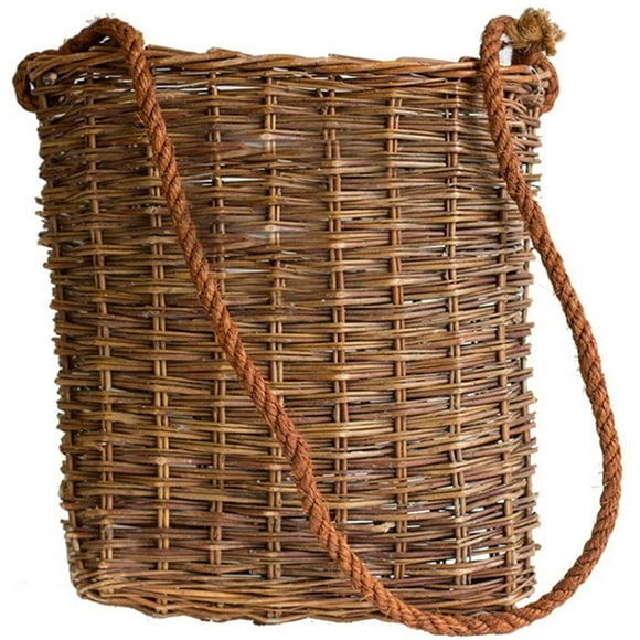 Handmade Wicker Woven Flower Basket Retro Hanging Storage Basket Home Door Letter Collection Basket Decorative Wall Basket Organizer