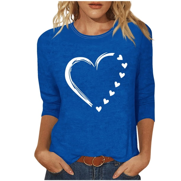 Tops de Cuello Redondo para las Mujeres Moda Impresa 3/4 Mangas Blusa Casual Top, Estante de Imitación
