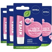 NIVEA Lip Balm Soft Ros? Pack of 4 (4 x 4.8g), Protective Lip Moisturiser with Natural Oils Enriched with Rose Extract, Caring Lip Balm for 24h Moisture Care, Lip Care Melt-In Formula