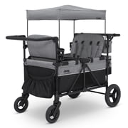 Jeep Wrangler Deluxe 4 Seater Stroller Wagon by Delta Children - Premium Quad Stroller Wagon for 4 Kids with Convertible Seats, Adjustable Push/Pull Handles, Removable Canopy & Flat Fold, Grey