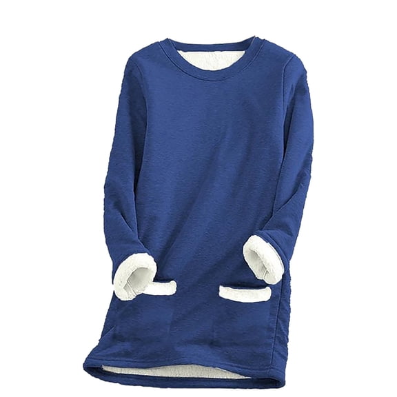 Vedolay Hoodless Sweatshirts for Women 2023 Plus Size Women Long Sleeve Round Neck Sweatshirt Blue,3XL