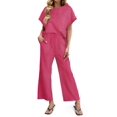 thumbnail image 3 of Womens Striped 2 Piece Set Short Sleeve T Shirts Wide Leg Pants Matching Lounge Sets with Pockets Glitter M, 3 of 8