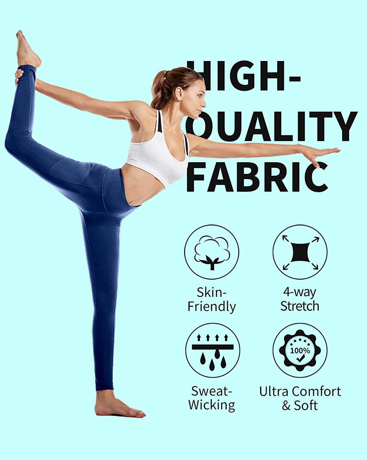 CAMBIVO Yoga Leggings Women High Waist Tummy Control Workout Running Tights Gym Sports Pants with Pockets