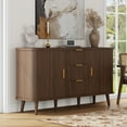 thumbnail image 6 of Laintene Sideboard with 3 Drawers, 55" Buffet Cabinet with Storage, Sliding Tambour Doors & 2 Adjustable Shelves, Modern Mid Century Accent Storage Cabinet for Kitchen, Living Room, Hallway, Walnut, 6 of 11