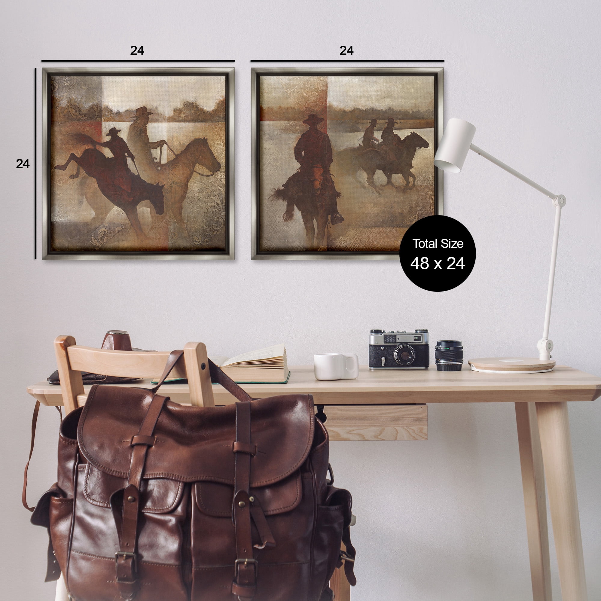 Stupell Industries Rodeo Cowboy Silhouette Animals & Insects Painting Gray Floater Framed Canvas Art Print Wall Art, 25 x 25, Set of 2