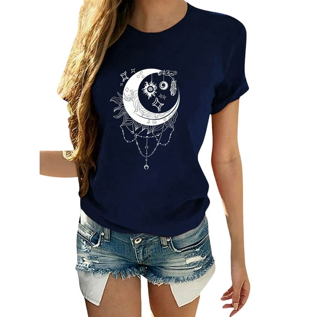 Daeful T-Shirt pour Femmes Hauts d'Été Vacances Manches Courtes Tee Décontracté Vert Caché TG