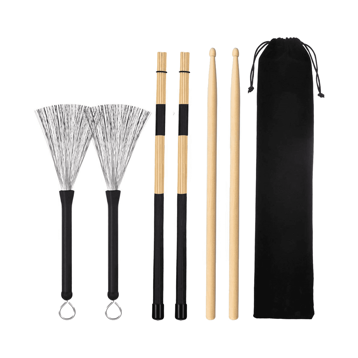 6 Pieces Jazz Drumsticks Set 5A Drumsticks Retractable Drum Wire