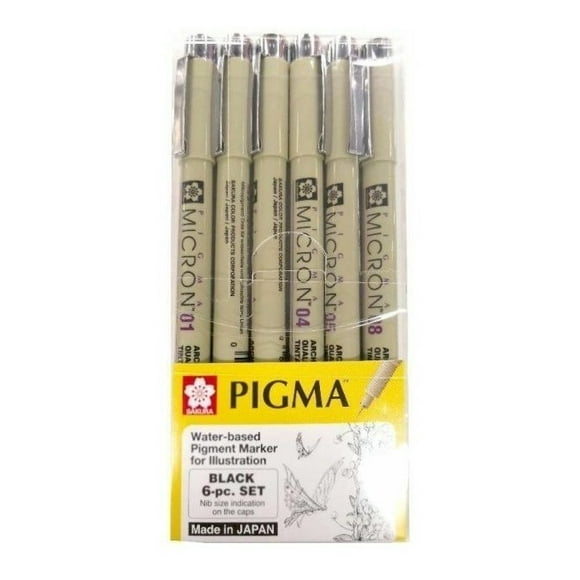 Blister Con 6 Estilografos Pigma Negros (A) SAKURA Set 6 Pigma Manga Dibujo Tinta Negra Estilografo Sakura