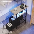 thumbnail image 6 of End Table with Charging Station, Narrow Side Table with 2 Fabric Drawers, Skinny Nightstand with LED Light, Slim Bedside Table for Bedroom, Living Room, Small Spaces, Greige and Black, 6 of 8