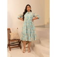 thumbnail image 4 of XL LOVE By Janasya Indian Women's Plus Size Aqua Georgette Floral Fit & Flare Dress, 4 of 5