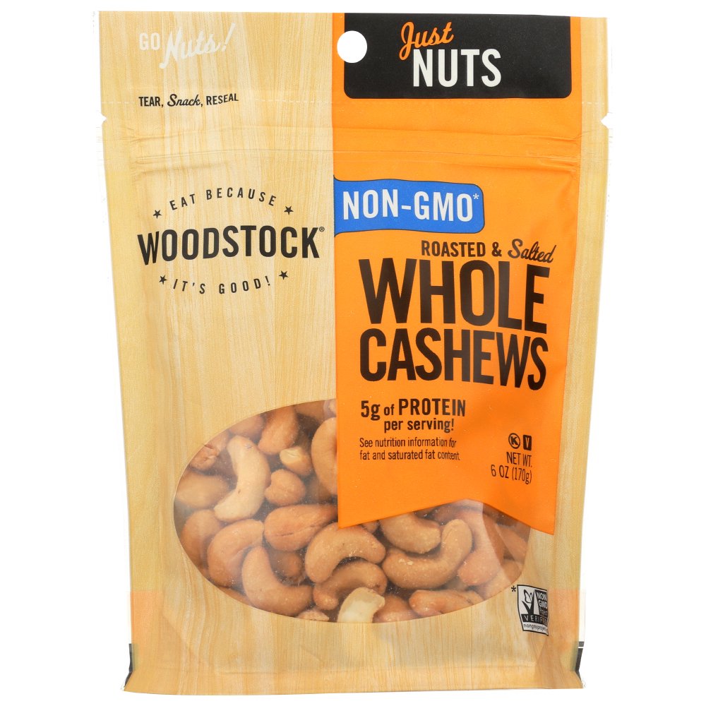 Woodstock Cashews, Whole, Roasted & Salted, 7 Oz.