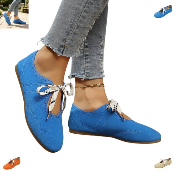 YOUYEDIAN Mary Jane Shoes Women Versatile Slip On Comfy Fashion Round Toe Lace-up Flats Casual Low Heel Outdoor Walking Shoes