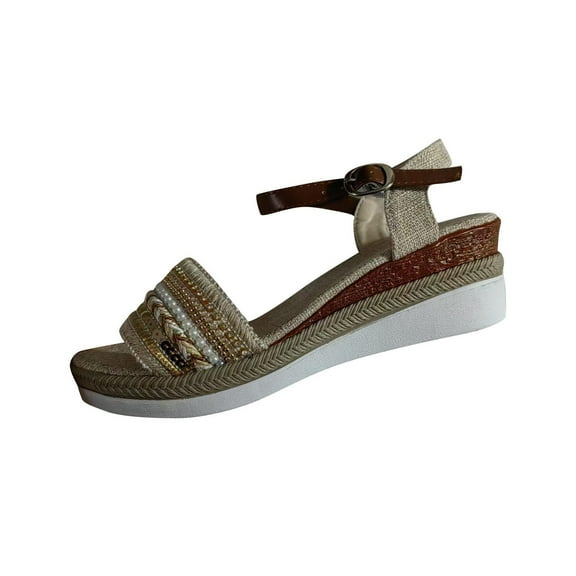 Boho Sandal for Women Thick Sole Sandals Women Open Toe Rhinestone Solid Color Ankle Strap Espadrilles Women Footwear Causal Summer Dressy Beach Shoes for Women Multicolor 7