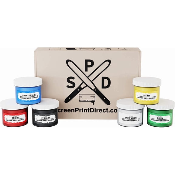 Ecotex Water Based Standard Ink Kit for Screen Printing 6 – 8oz Ink Bottles by Screen Print Direct