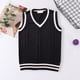 thumbnail image 5 of Suéter de uniforme escolar estilo universitario con cuello en V para hombres y mujeres, chaleco de color torcido, suéter de uniforme escolar, 5 of 5