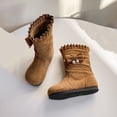 thumbnail image 3 of Girls Bow Pearl Mid Calf Boots Kids Fleece Lined Flat Winter Boots for Party and Dress Outfits, 3 of 6
