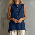 thumbnail image 4 of Zynoxe Womens Cotton Linen Tops Summer Mock Neck Sleeveless Button Up Tank Tops for Daily Wear Casual Flowy Ventilate Side Split Work Business Tops Navy XL, 4 of 8