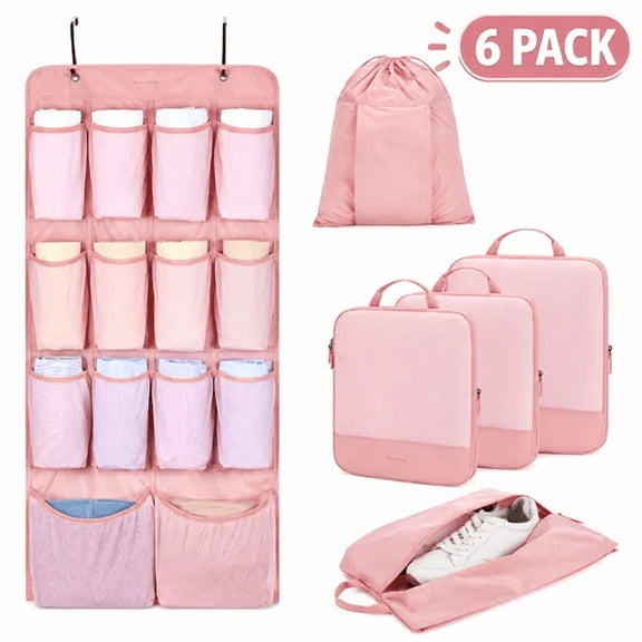 Compression Packing Cubes for Travel, Travel Organizer, Suitcase Organizer Bags, Multi-Piece Travel Storage Set with Hanging Pocket, Compression Pouches and Shoe Bag for Clothing Sorting