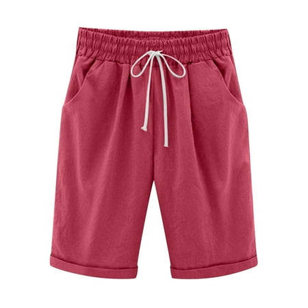 

YanHoo Women s Plus Size Shorts High Waist Elastic Drawstring Pants Summer Loose Solid Bermuda Shorts