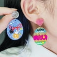 thumbnail image 3 of 1 Pair Easter Egg Earrings Women Elegant Colorful Bunny Flower Pattern Stud Earrings Shining Acrylic Drop Earrings, 3 of 7