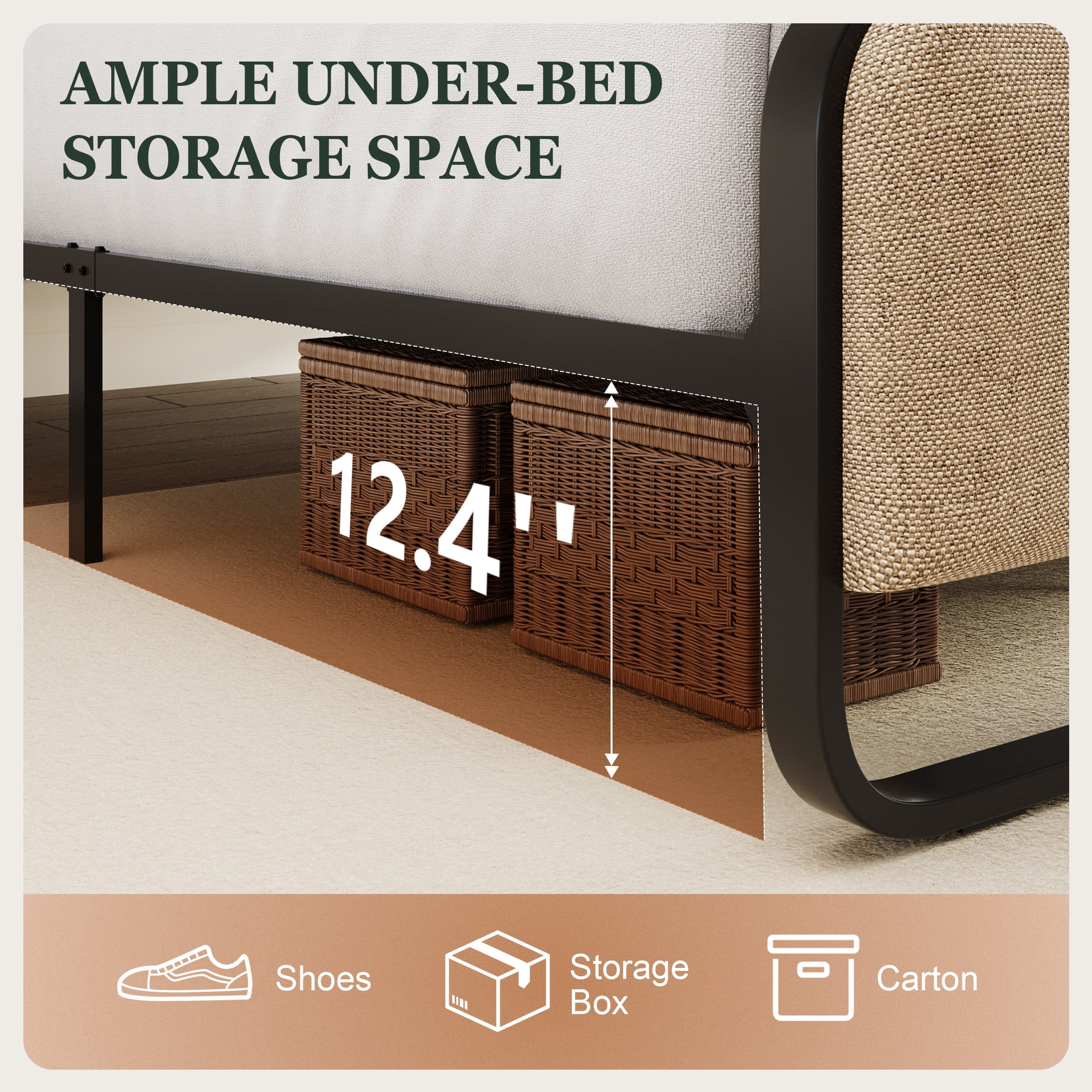Amolife Queen Size Platform Bed Frame, Upholstered Bed with Fabric Curved Headboard & Footboard, No Box Spring Needed, 1000 LBS Capacity, Beige