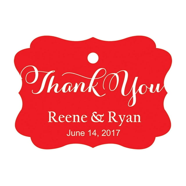 100 PCS Personalized Made Scallop Edges Hang Tags Thank You Custom Wedding Favor Gift Paper Tags