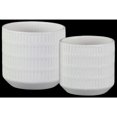 thumbnail image 1 of Cylindrical Shaped Ceramic Pot with Embossed Small Rectangular Strips, White,Set of 2, 1 of 1