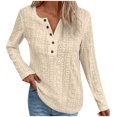 thumbnail image 2 of AXXD Womens Tops Trendy Basic Summer 2024 Lace Button V-Neck Long Sleeve Casual T-shirt Top Solid Blouse, 2 of 9