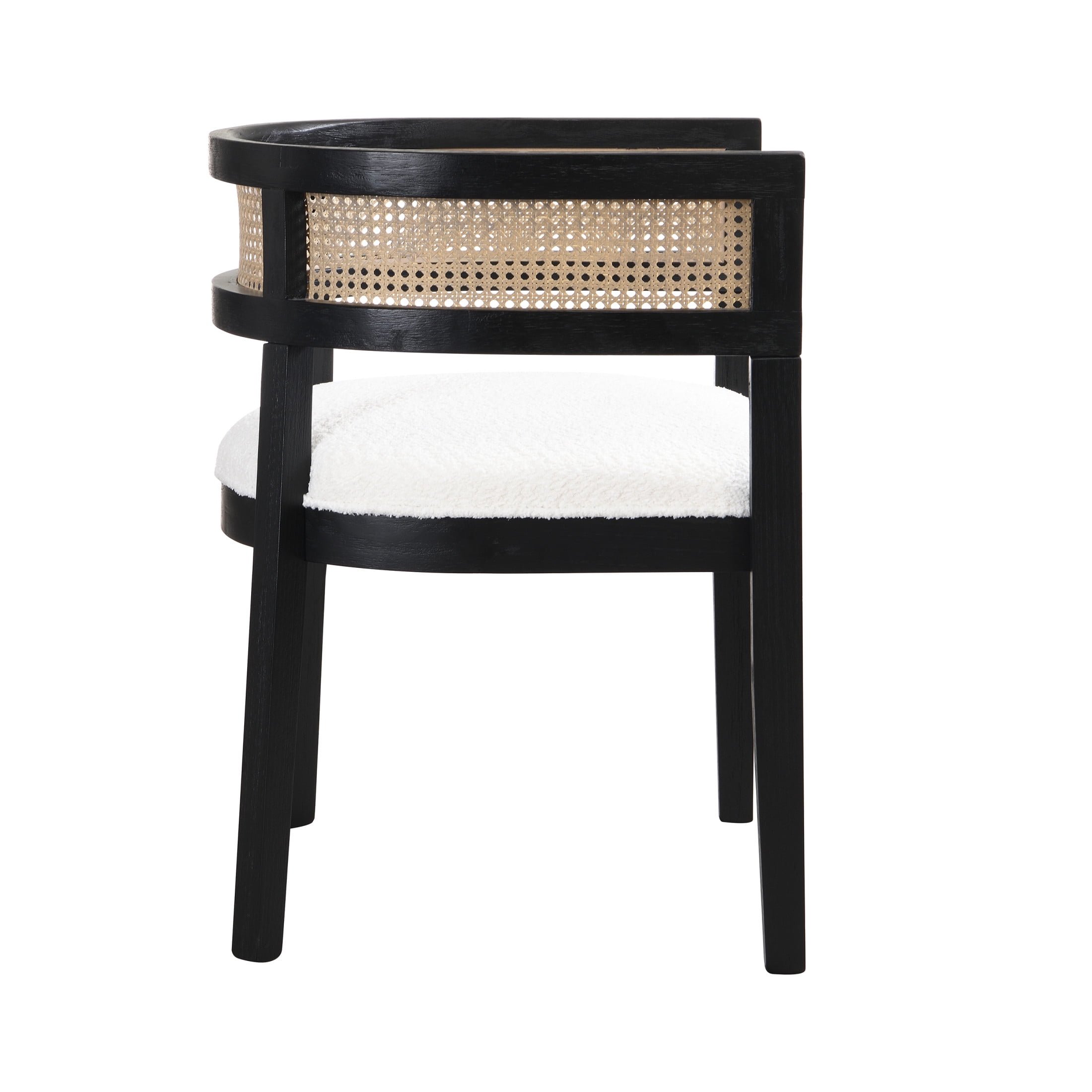 Christopher Knight Home Upholstered Dining Chairs, Wood Frame with Rattan Round Backrest, Black, Set of 2