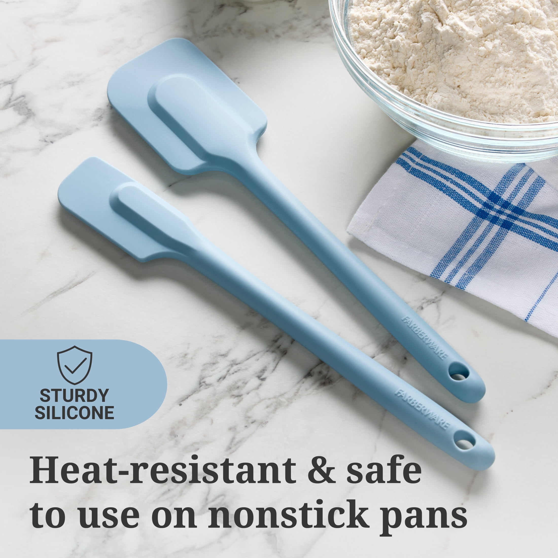Farberware Soft Grips 2-piece Silicone Kitchen Spatula and Jar Spatula Set Slate Blue