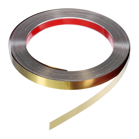 Uxcell 0.6" x 20ft Moldura de metal autoadhesiva para pared en color dorado cepillado