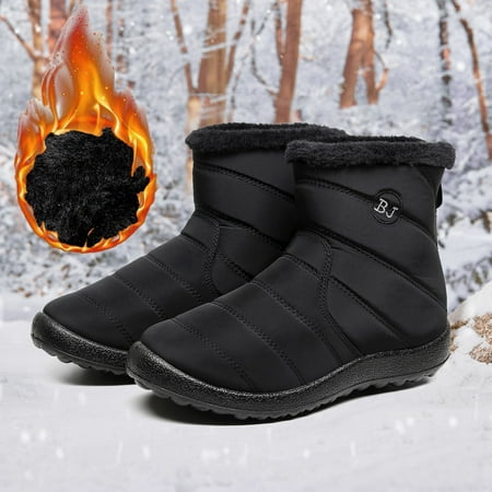 

Cathalem Wide Calf Boots with Heels Fashion Women Winter Water Proof Flat Zipper Keep Warm Snow Boots Womens Snow Winter Boots Black 7