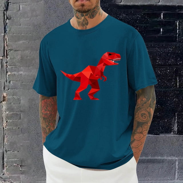 Tops para hombre, blusas y camisas de cuello redondo y manga corta para hombre, blusas casuales de moda con cuello redondo y estampado para hombre, blusas de poliéster para hombre.