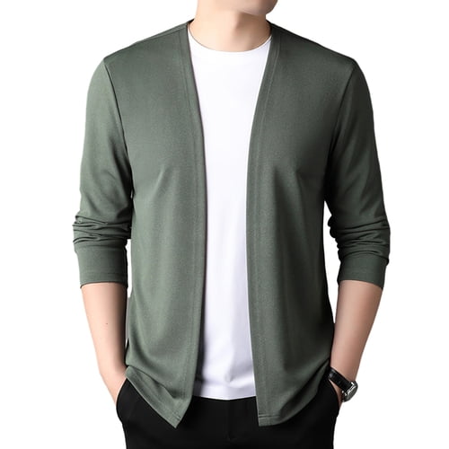 Skymirror Men Slim Fit Solid Color Sweater Coat Open Front Thin Male Casual Knitted Cardigan for Spring And Autumn