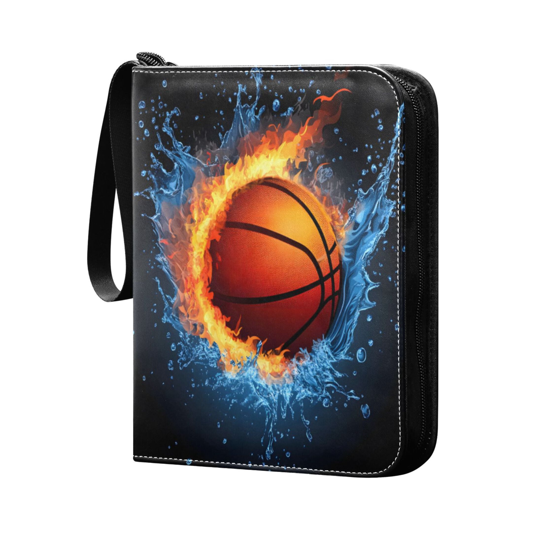 ALAZA Basketball with Fire Trading Card Binder 4 Pocket Cards Collection Album 400 Folder Holder