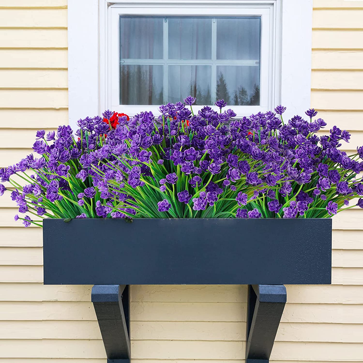 Morttic Artificial Flowers for Outdoors Plastic UV Resistant Faux Flowers Decoration Greenery Garden Shrubs，Bulk Fake Flowers in Vase (Purple 4pcs)