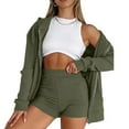 thumbnail image 1 of Conjunto de pantalones cortos con capucha y cremallera, manga larga, poliéster, transpirable, conjunto de salón de 2 piezas para mujer para correr OD Green L, 1 of 5