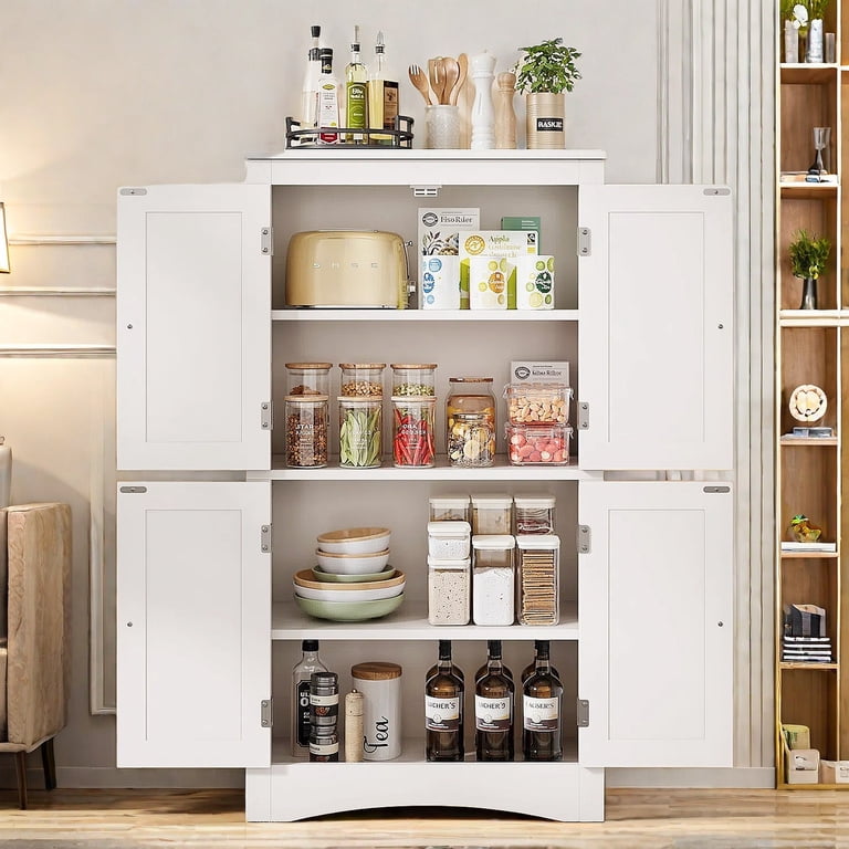TOOLF 45" Metal Storage Cabinet With Wheels - 2 Door Cabinet With 3 Adjustable Shelves & Wooden Top, Gray