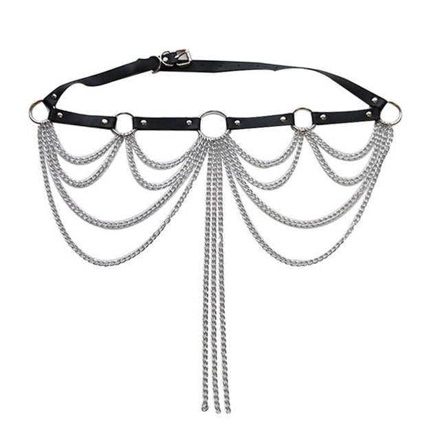 Hukapapa Cinturón de cadena negro punk para mujer, accesorios de cuero para el cuerpo, joyería para niñas, 68 cm-102 cm