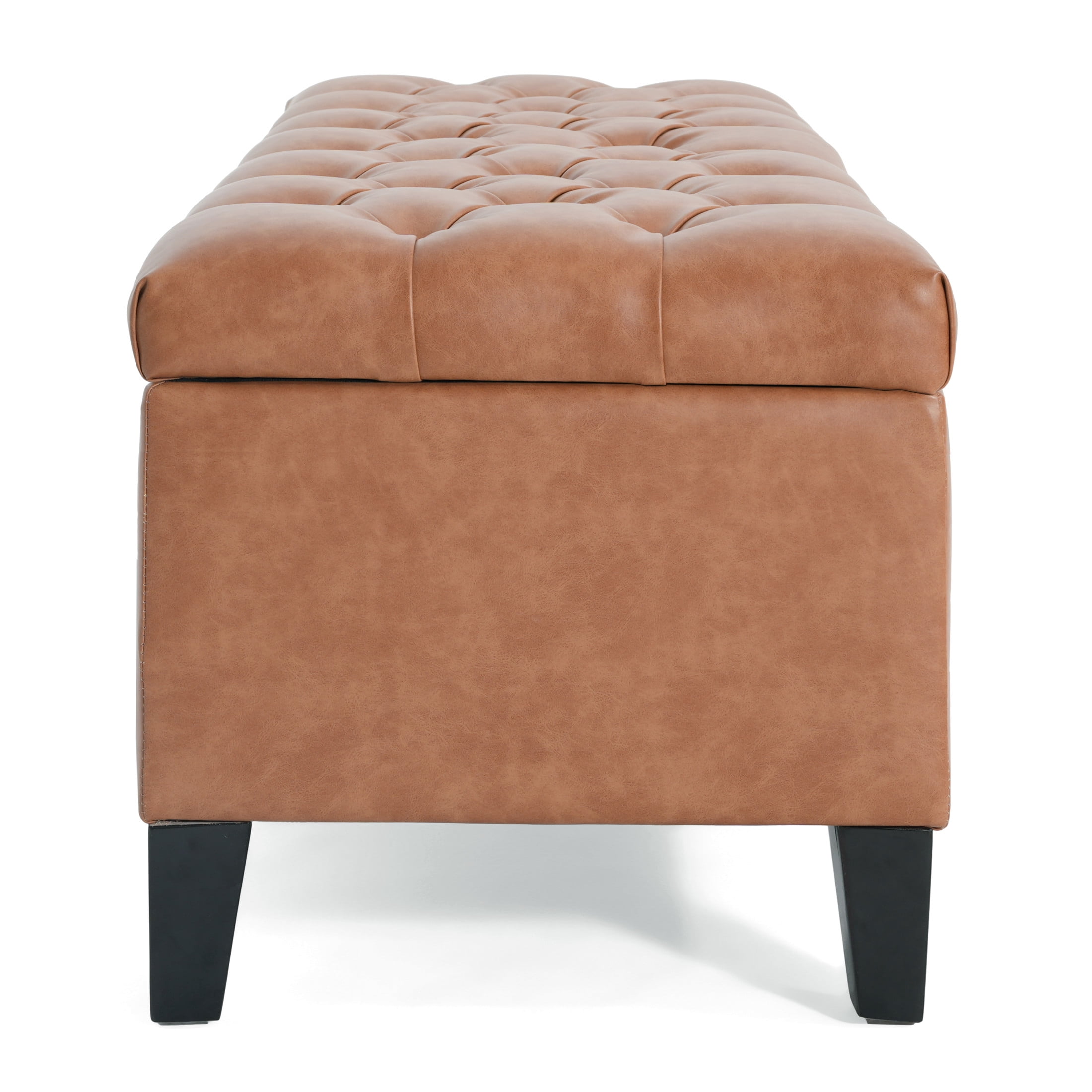 Christopher Knight Home Storage Ottoman Bench with Button Tufted, PU Leather Upholstery, Cognac Brown